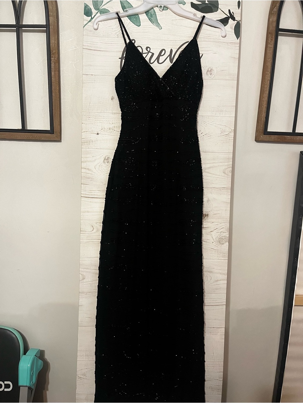 Macy's Black Sparkle V-Neck Maxi Dress